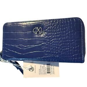 Christian Lacroix Kara Croco Zip Around Wristlet Wallet, Cobalt Blue, NWT
